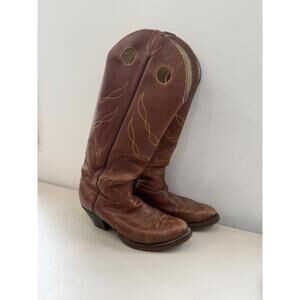 Tony Lama Men's 9.5 Brown Leather Cowboy Boots with Embroidered Detailing